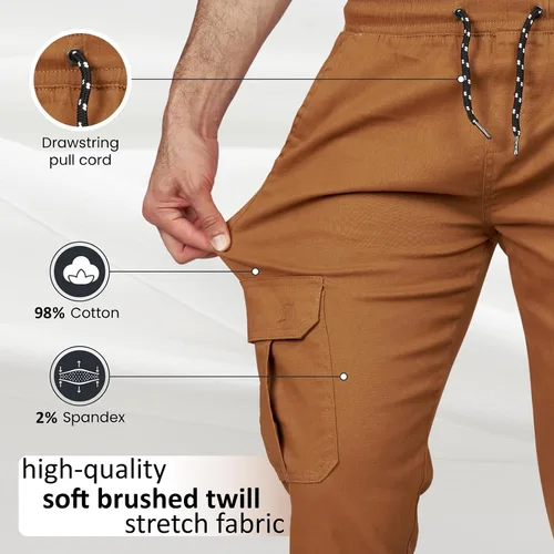 Miniatura 2 de RGSTR Paquete de 3 pantalones cargo para hombre, pantalones deportivos de sarga de ajuste relajado con cintura elástica y tela elástica, uso casual
