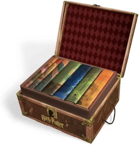 Juego de libros de Harry Potter 1 a 7 en baúl de juguete tipo cofre, coleccionable, con adhesivos decorativos incluidos por Harry Potter