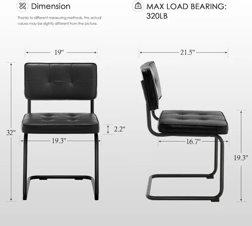 Miniatura 2 de Zesthouse Juego de 2 sillas de comedor de metal industrial, sillas de cocina tapizadas de cuero sintético con base de metal negro, para cocina