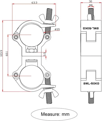 Miniatura 2 de Abrazaderas giratorias dobles de alta resistencia, abrazadera de poste de aluminio negro y montaje de luz de abrazadera, gancho de 110 libras