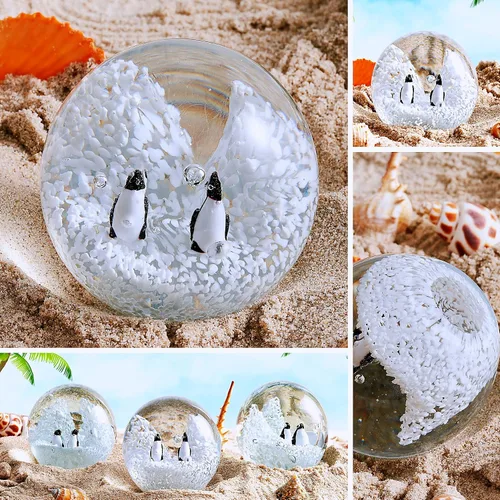 Miniatura 4 de EUSTUMA Pisapapeles de pingüino de vidrio soplado a mano, adorno de animales marinos para acuario de peces, colección de animales marinos