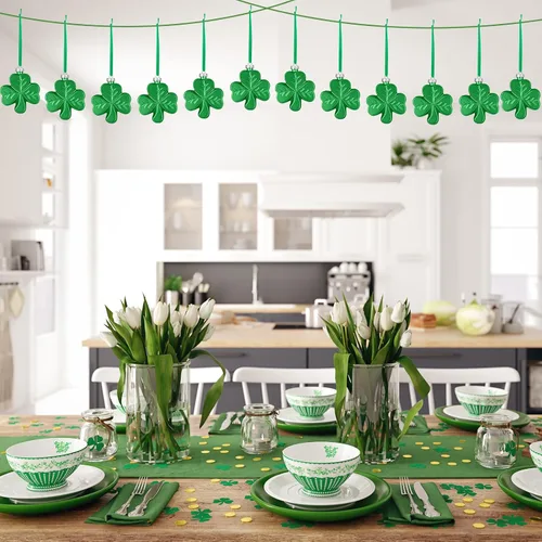 Miniatura 4 de Aurelema 12 adornos grandes de trébol del día de San Patricio de 2.36 pulgadas para árbol, adornos de trébol verde irlandés, decoraciones