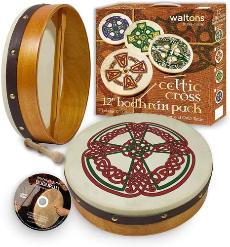 Miniatura 8 de Waltons Bodhrán 18 pulgadas (Brosna Cross) - Instrumento irlandés hecho a mano - Tono nítido y musical - Batidor de madera dura incluido con compra