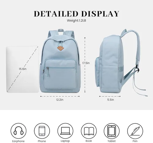 Miniatura 7 de Mochila Lohol Clásica para Escuela, Viaje, Universidad, Resistente al Agua y Duradera, Azul
