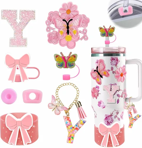 Miniatura 82 de 15 piezas de set de accesorios para vaso Stanley Cup 30oz 40oz con asa, incluye cubierta de pajita de silicona y bota, encanto de asa, encantos