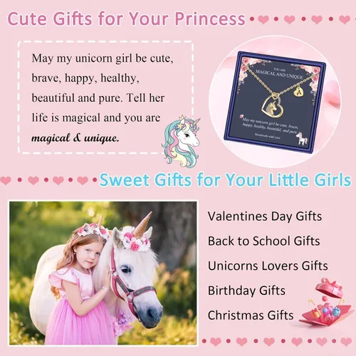 Miniatura 6 de STORUP Collar de regalo para mujer, collar de unicornio con inicial de corazón para mujer, joyería con inicial, regalos de unicornio, juguetes