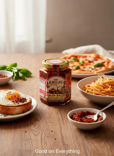 Miniatura 3 de Don Emilio Salsa Macha de Chile Picante (9 oz) (Paquete de 1) Keto, Vegano Crujiente, Hormigueante Picante, Sabroso Pimiento Rojo, Chile
