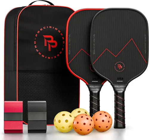 Miniatura 8 de Precision Pro Juego de 2 palas de pickleball de fibra de carbono, aprobadas por USAPA, carbono T700, núcleo de panal de abeja de 0.555 pulgadas, 4
