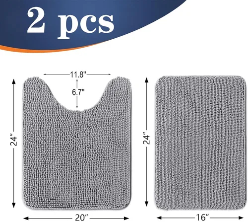 Miniatura 2 de OLANLY Juego de alfombras de baño de 2 piezas, alfombras de baño de chenilla suave y absorbente y alfombra de contorno en forma de U para inodoro