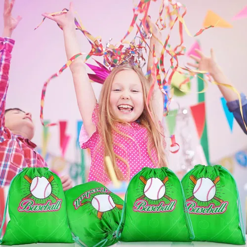 Miniatura 5 de Shappy Paquete de 16 bolsas de béisbol con cordón para recuerdos de fiesta, 12 x 10 pulgadas, bolsas de regalo, suministros de equipo, regalos