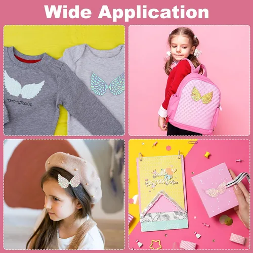 Miniatura 6 de PATIKIL 12 alas de ángel para manualidades, pequeñas alas de ángel con purpurina, 6 colores, alas de ángel para coser, parches para mochilas