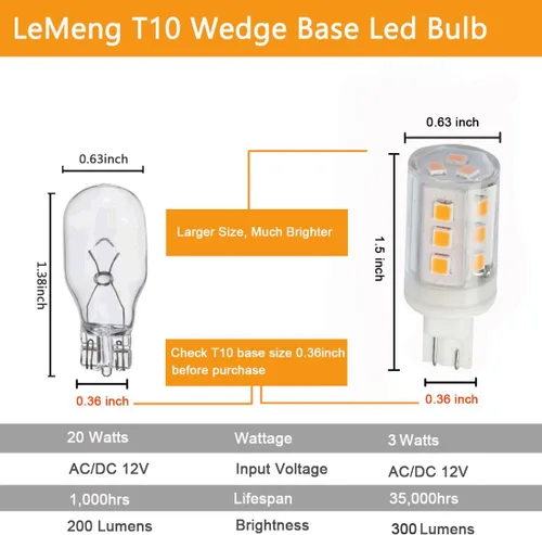 Miniatura 2 de Bombilla LED 921 con base de cuña T10 de 3 W, 2700 K, blanco cálido, 12 VAC/CC, paisaje, jardín, patio, camino de entrada, Malibú, automóvil