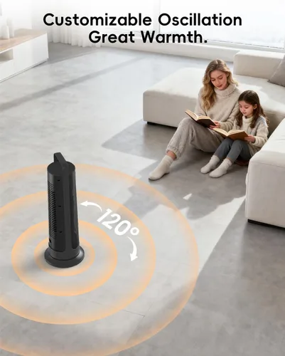 Miniatura 4 de Calentador de espacio para uso en interiores, habitación grande, calentador de oficina portátil de 1500 W, oscilación de 120°, cerámica PTC con Negro