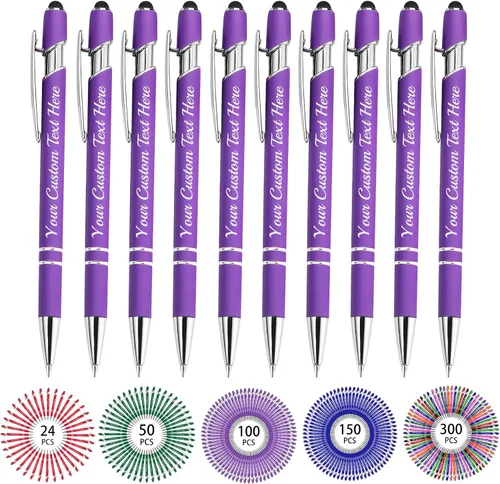 Miniatura 64 de Hasta 500 bolígrafos personalizados a granel, bolígrafo grabado personalizado con punta de lápiz capacitivo, carcasa multicolor retráctil, bolígrafo