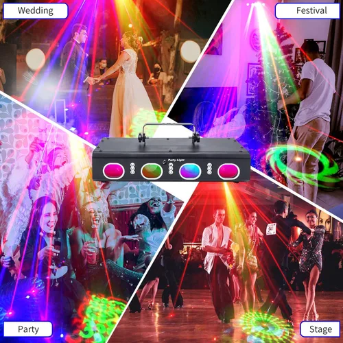 Miniatura 3 de Luces de Fiesta DJ Luces de Discoteca, Efecto 3D Sensor de Sonido Láser Flash Proyector de Escenario Espectáculo en Casa Navidad Halloween Fiesta