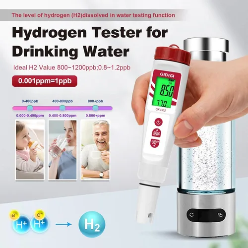 Miniatura 3 de Probador de agua de hidrógeno, medidor de ORP GIDIGI - Medidor digital de pH para probar agua potable, detector electrónico de temperatura de pH PPM