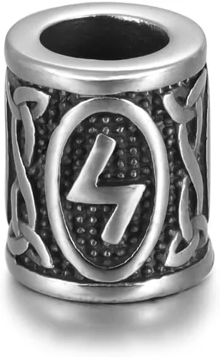 Miniatura 7 de 5 cuentas vikingas de acero inoxidable, cuentas espaciadoras de metal, cuentas espaciadoras de agujero grande, cuentas de tubo de plata antigua