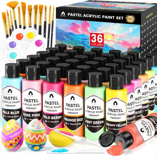 Miniatura 11 de Juego de pintura acrílica iridiscente de 40 piezas con 12 pinceles, 2 cuchillos y paleta, 24 colores (2 onzas/60 ml) - para adultos, artistas
