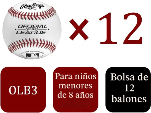 Miniatura 3 de Rawlings Pelotas de béisbol para uso recreativo de la liga oficial Para jóvenes Bolsa de 12 OLB3BAG12 12