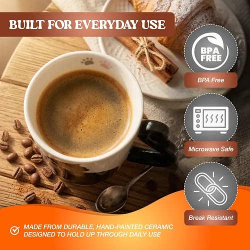Miniatura 4 de VOTUM Taza de cerámica negra con gato blanco para café o té - Taza con forma de animal con diseños impresos a mano - Bonito regalo hecho a mano
