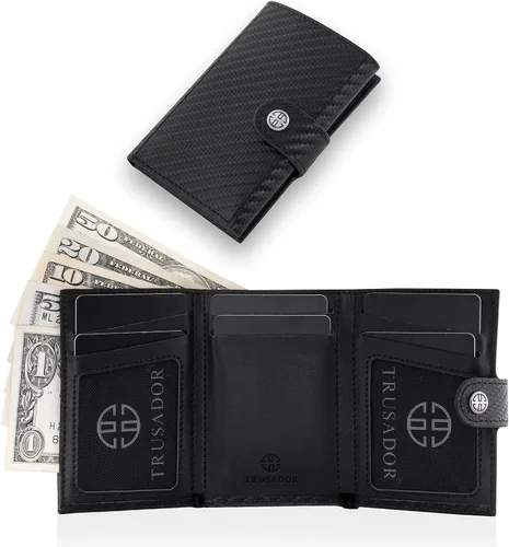 Miniatura 3 de TRUSADOR Venice - Cartera de piel triple para hombre y mujer, con bloqueo RFID, bolsillo frontal, Carbon, Sin bolsillo para monedas