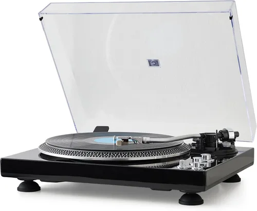 Tocadiscos de transmisión por correa de alta fidelidad con cartucho premium, control de pitch ±10%, brazo de tono de retorno automático, reproductor