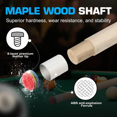 Miniatura 6 de Banly Tacos de Billar - Tacos de 58" de madera de arce canadiense con punta de 12.5mm de baja deflexión, palo de billar para control de precisión