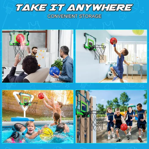 Miniatura 7 de OKKIDY Mini aro de baloncesto para interiores, aro de baloncesto iluminado con marcador LED electrónico, pequeños juguetes de baloncesto al aire