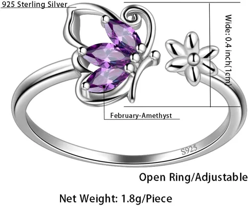 Miniatura 6 de 925 Sterling Silver Birthstone Butterfly Jewelry Women Crystal Animal Cute Butterflies Birthday NecklaceEarringRingBracelet Sets Birth Stone