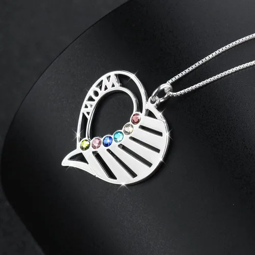 Miniatura 5 de Wendy Made Collar personalizado para mamá para mujer con 1-6 nombres para mamá, collar de piedra natal de corazón personalizado para mamá, madre e