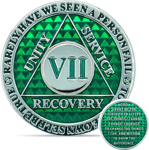 Miniatura 38 de Moneda de sobriedad de 10 años Chip AA Legacy Ficha de aniversario de recuperación de triplaca gruesa (Aqua)