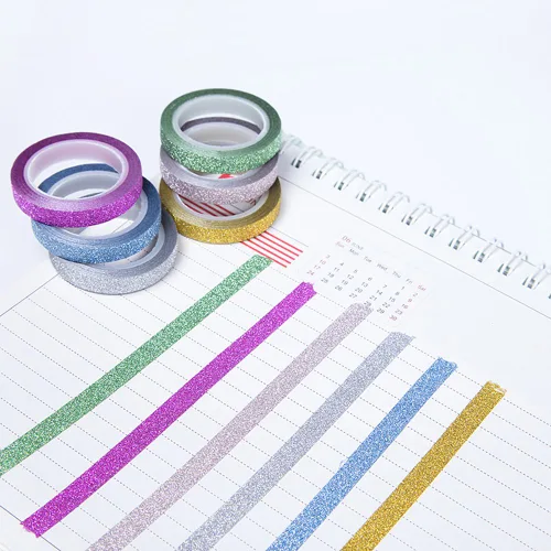 Miniatura 5 de YUKUNTANG Juego de cinta adhesiva Washi con purpurina, 24 rollos, 3mm x 120,6 metros, cinta adhesiva decorativa de lámina metálica brillante
