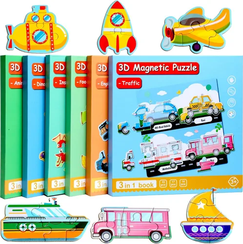 Miniatura 10 de Rompecabezas magnéticos para niños de 1 a 3 años, rompecabezas de viaje para niños de 2 a 4 años, juguete de actividades con animales para niños