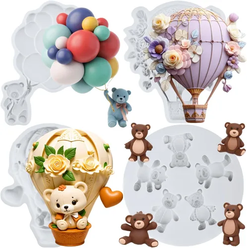 Miniatura 14 de Moldes de Fondant de Silicona con Forma de Oso, Moldes de Chocolate y Caramelo con Forma de Oso Para Decoración de Pasteles, Topper de Cupcakes
