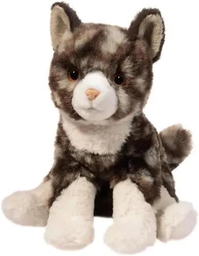 Douglas Trixie - Animal de peluche suave para gatos, juguete realista de gatito flexible de 9 pulgadas, peluche de gato gris suave y bronceado para