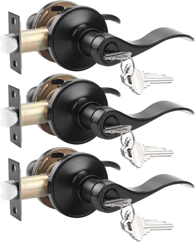 Miniatura 19 de Probrico 12061SN - Manija de puerta, juego de cerradura para puerta con llave de seguridad, para entrada, acabado niquelado satinado disponible
