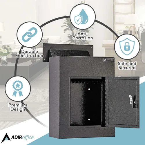 Miniatura 5 de AdirOffice Caja fuerte para colgar a través de la pared, acero grueso duradero con canal ajustable, bóveda de correo para casa, oficina, hotel