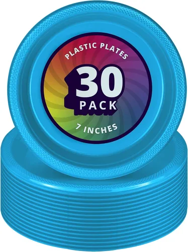 Miniatura 10 de DecorRack 30 platos pequeños de plástico, resistentes de 7 pulgadas, desechables para fiestas de cumpleaños de niños, platos de postre para tartas
