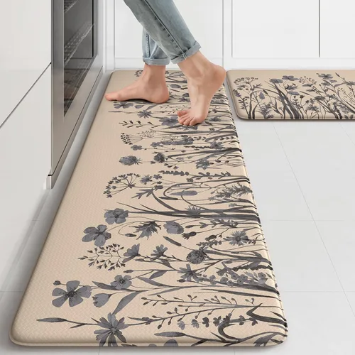 Miniatura 31 de KIMODE Tapete antifatiga para suelo de cocina, semicírculo de 18 x 28 pulgadas, de espuma viscoelástica, acolchado, antideslizante, tapetes cómodos