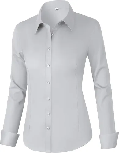 Miniatura 37 de CUNLIN - Camisas de manga larga con botones de algodón para mujer, ajustadas, camisas formales de vestir para el trabajo, blusas de trabajo, tops
