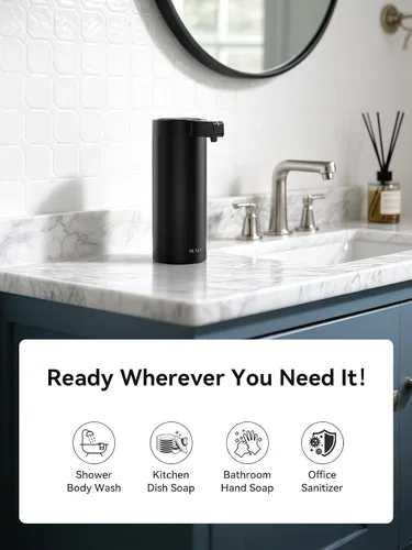 Miniatura 8 de SUNLY Dispensador de jabón automático sin contacto – Bomba sin obstrucciones, sensor rápido de 0.2 s, recargable USB-C, acero inoxidable resistente