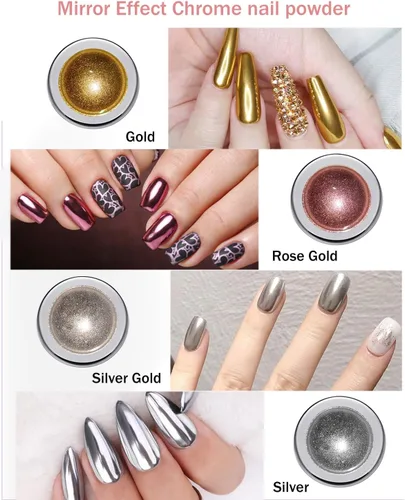 Miniatura 4 de 6 polvos de uñas cromados, efecto espejo, blanco perla cromada láser, polvo de dona esmaltado