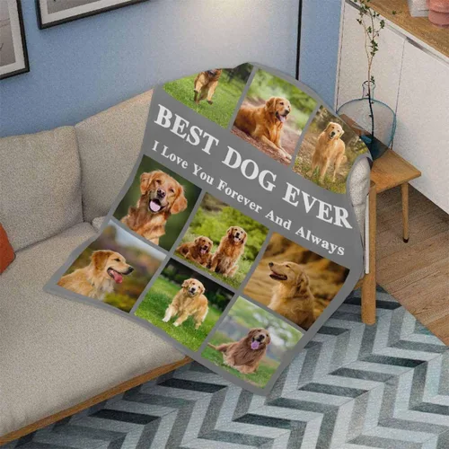Miniatura 2 de InterestPrint Manta personalizada con texto fotográfico, 9 fotos, Best Dog Ever - Manta personalizada de franela polar para cumpleaños familiar, se
