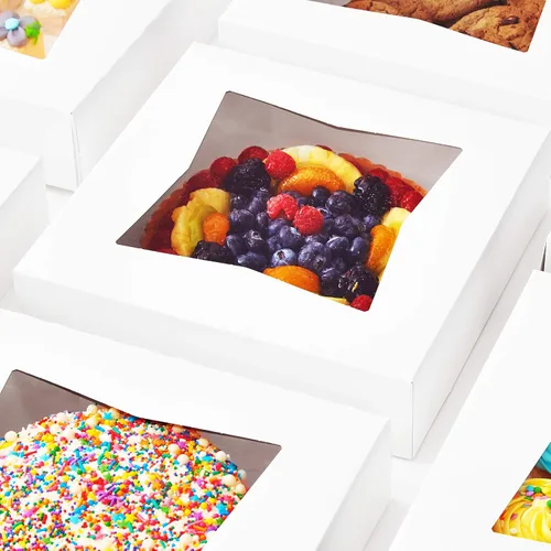 Miniatura 8 de Caja de panadería blanca gourmet de 10 pulgadas, 1 unidad/caja individual. Bonita ventana para tartas, pasteles, cupcakes, pasteles. Transporta