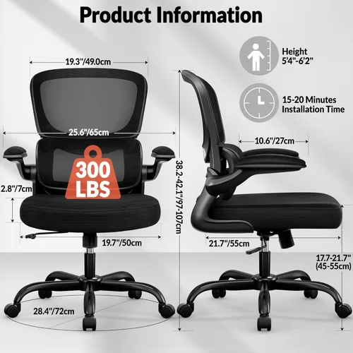 Miniatura 2 de BESTFAIR Silla de oficina ergonómica, silla de escritorio de malla transpirable cómoda con soporte lumbar, silla de computadora, silla de escritorio