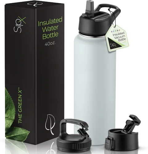 Miniatura 51 de SIPX™ Botella de Agua Aislada de 18 oz con 3 Tapas – Acero Inoxidable a Prueba de Fugas, Triple Aislamiento – Frío 24 Horas/Caliente 12 Horas