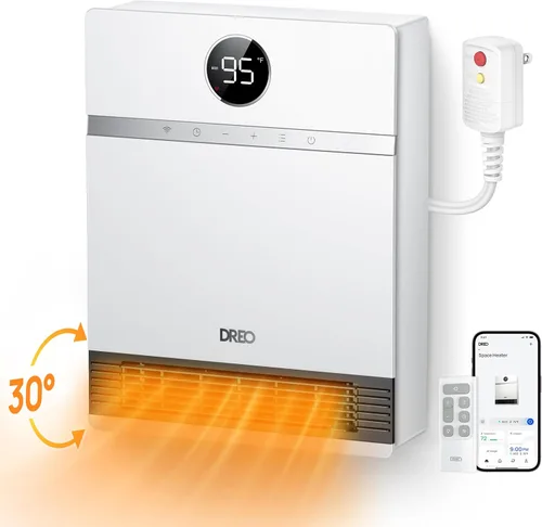Miniatura 8 de Dreo Calentador de pared inteligente, calentadores eléctricos PTC IP24 para uso en interiores, oscilación de 30°, termostato ajustable, control