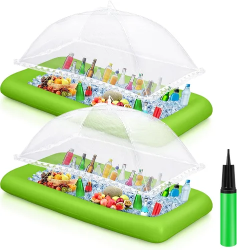 Miniatura 14 de Leitee Kit de barra inflable de 5 piezas, incluye bandeja de buffet de ensalada con tapón de drenaje, cubierta de malla, recipientes de bebidas