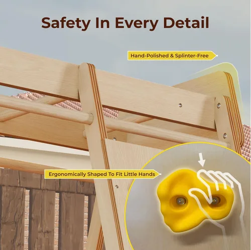Miniatura 3 de LINKHOO Gimnasio grande de madera para interiores de la selva para niños de 2 a 6 años, juego de escalador Montessori con tobogán, red de escalada