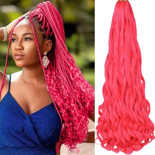 Miniatura 74 de COOKOO 9 paquetes de cabello rizado francés trenzado de 18 pulgadas, suave y flexible, cabello trenzado de alta calidad, rizos franceses, extensión